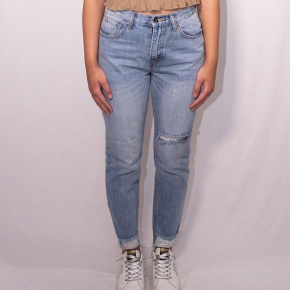 High Waisted Slit Back Jeans - Picture 1 of 3